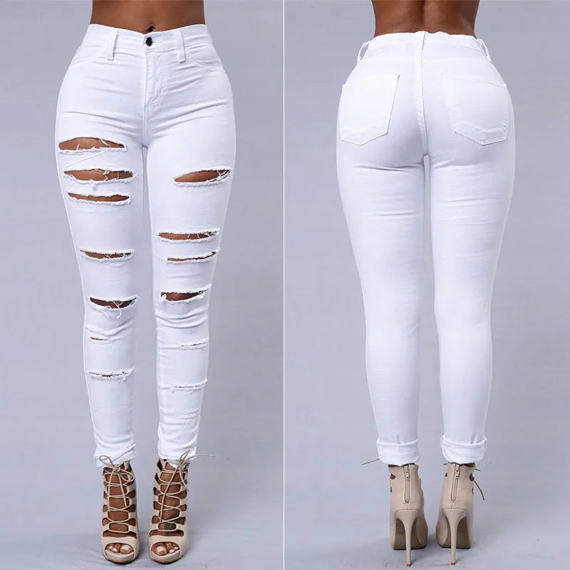 High Waist Ripped Skinny Jeans – Schwarze Denim mit Cut-Outs